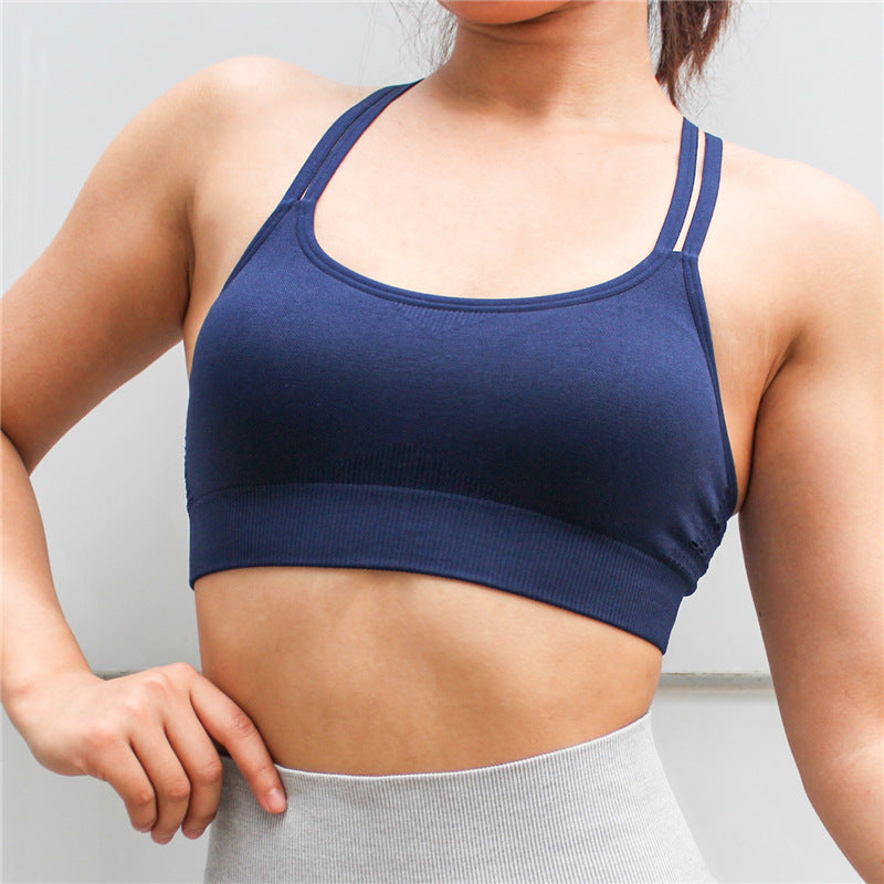 Perforated Fitness Gym Bra for Women with Double Straps - Seamless Sport Yoga Bra