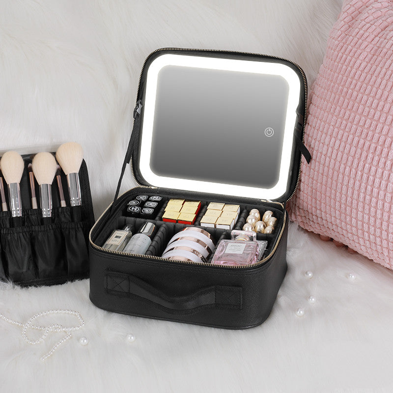 Smart LED Cosmetic Case With Mirror - Large Capacity Portable Makeup Bag