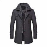 Long Jacket Slim Fit Overcoat Casual Wool Blends Warm Outerwear Windbreaker Men