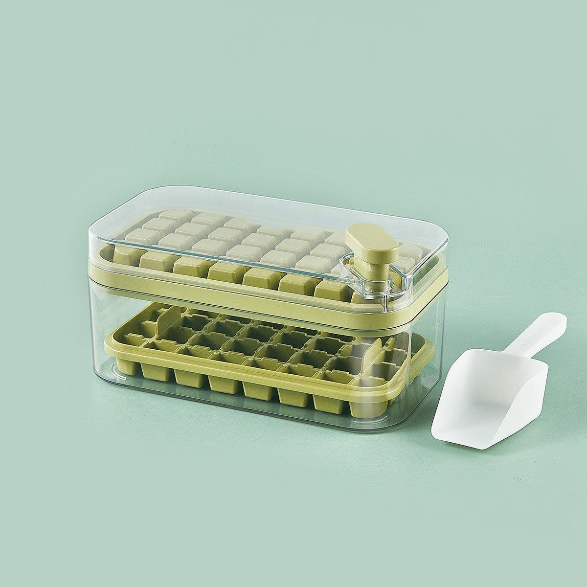 One-Button Press Type Ice Mold Box - Ice Cube Maker with Storage Box and Lid