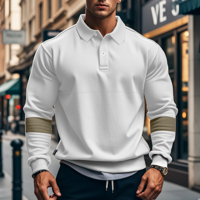 Fashion Long-sleeved Lapel Polo Shirt With Button Men's Loose Casual Sports Top Fall Spring Clothing