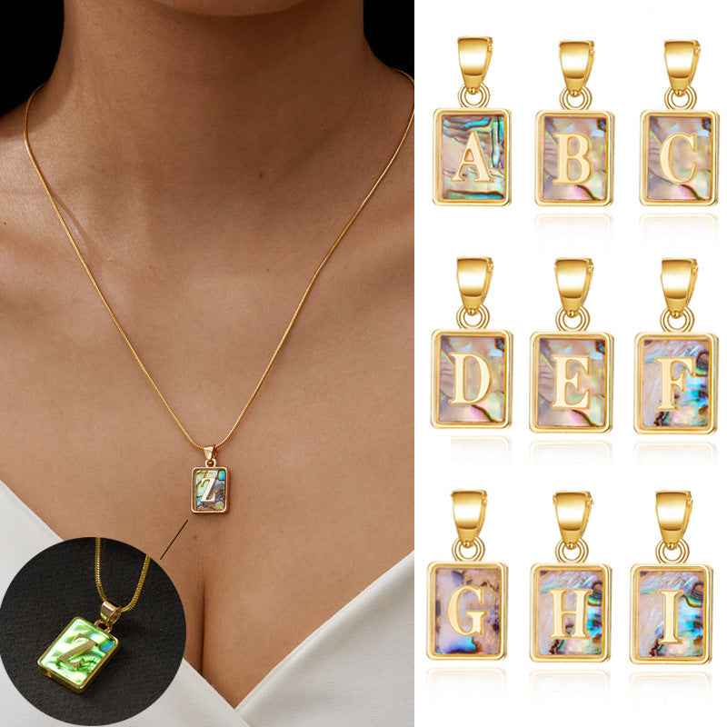 26 Letter Square Necklace Colorful Shell Luminous Pendant Chain Necklace For Women - Minihomy