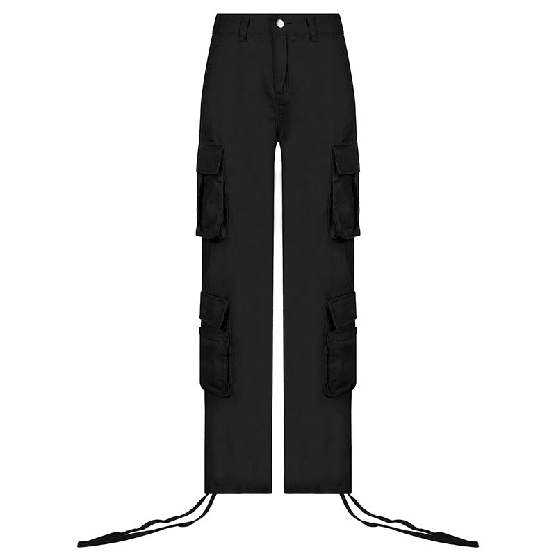 Women's Multi-Pocket Low Rise Cargo Straight Pants