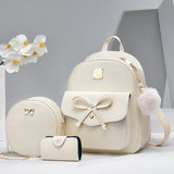 Women's PU Bow Bag Set: Cute Backpack, Crossbody & Coin Purse