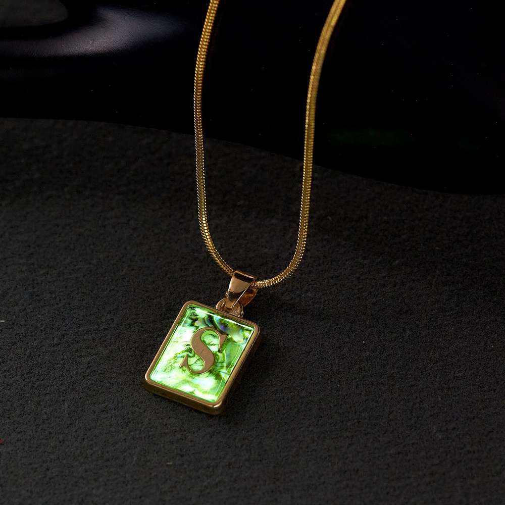 26 Letter Square Necklace Colorful Shell Luminous Pendant Chain Necklace For Women - Minihomy