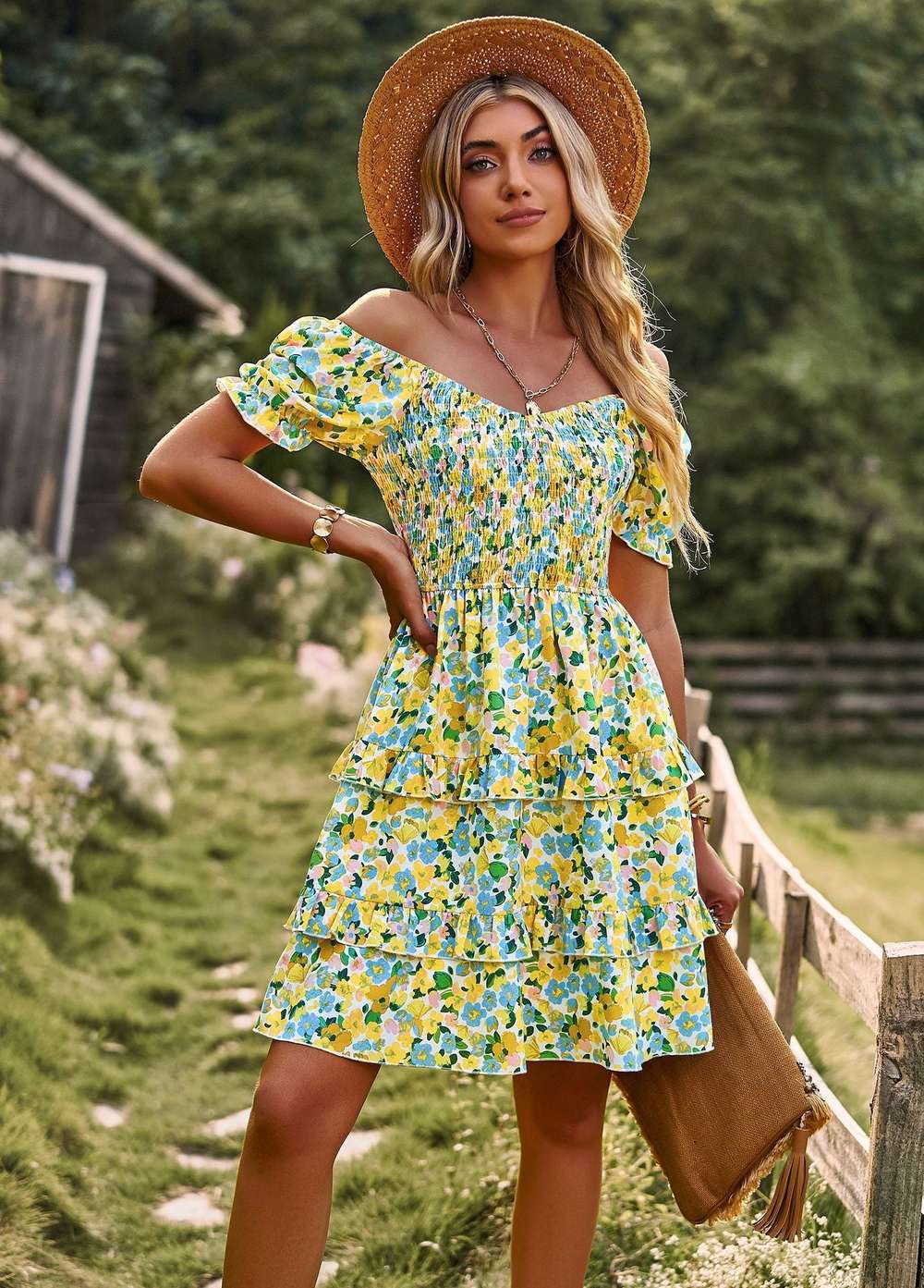 Floral Ruffle Summer Dress Short Sleeve Off Shoulder Mini Dress Beach - Minihomy