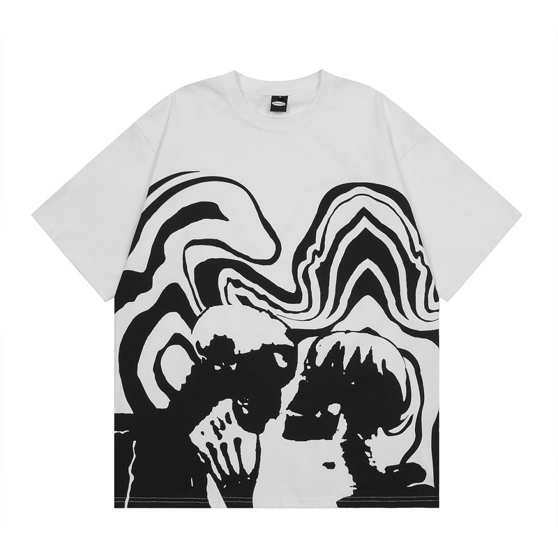 Dark Skull Couple Print Short-sleeved T-shirt
