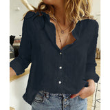 Loose Button Lapel Cardigan Top Long Sleeve Shirt Womens Blouses