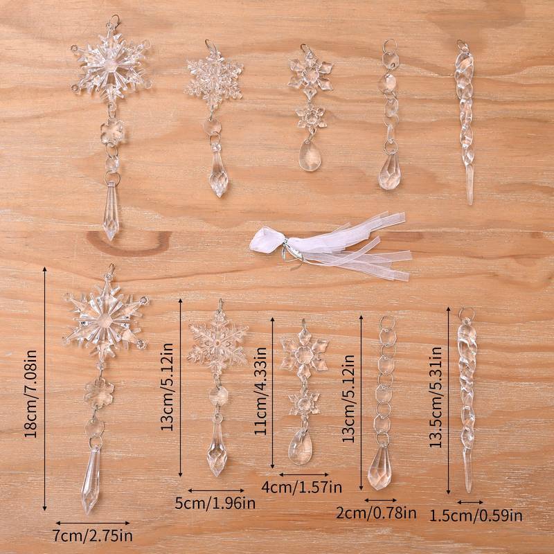 10pcs Christmas Tree Hanging Pendants Acrylic Ice Strip Snow Ceiling Xmas Ornaments - Minihomy