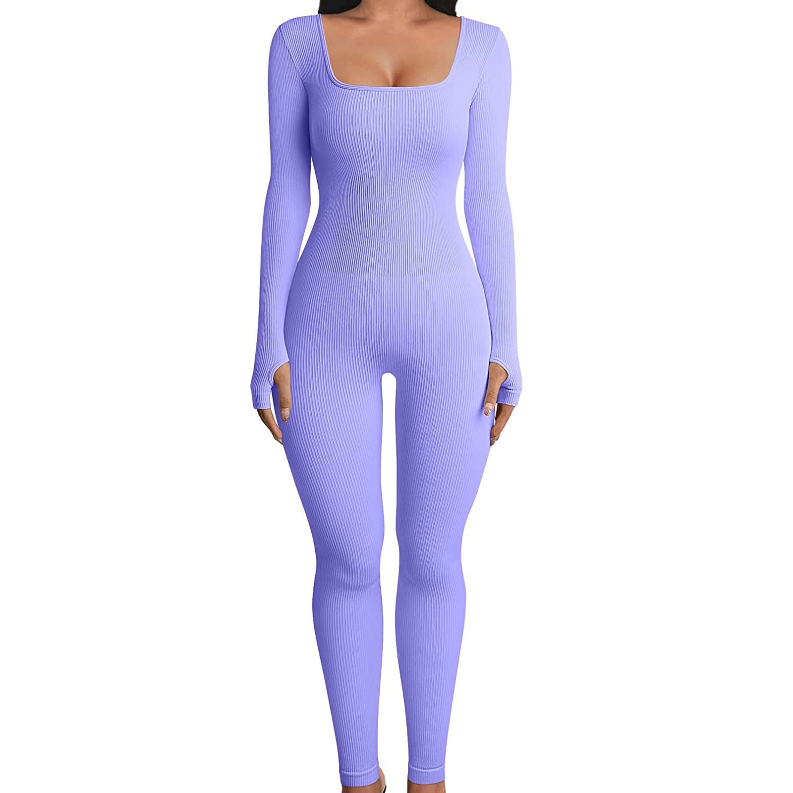 Women's Clothing Long Sleeve Jumpsuit Yoga One-piece Square Collar Sportwear