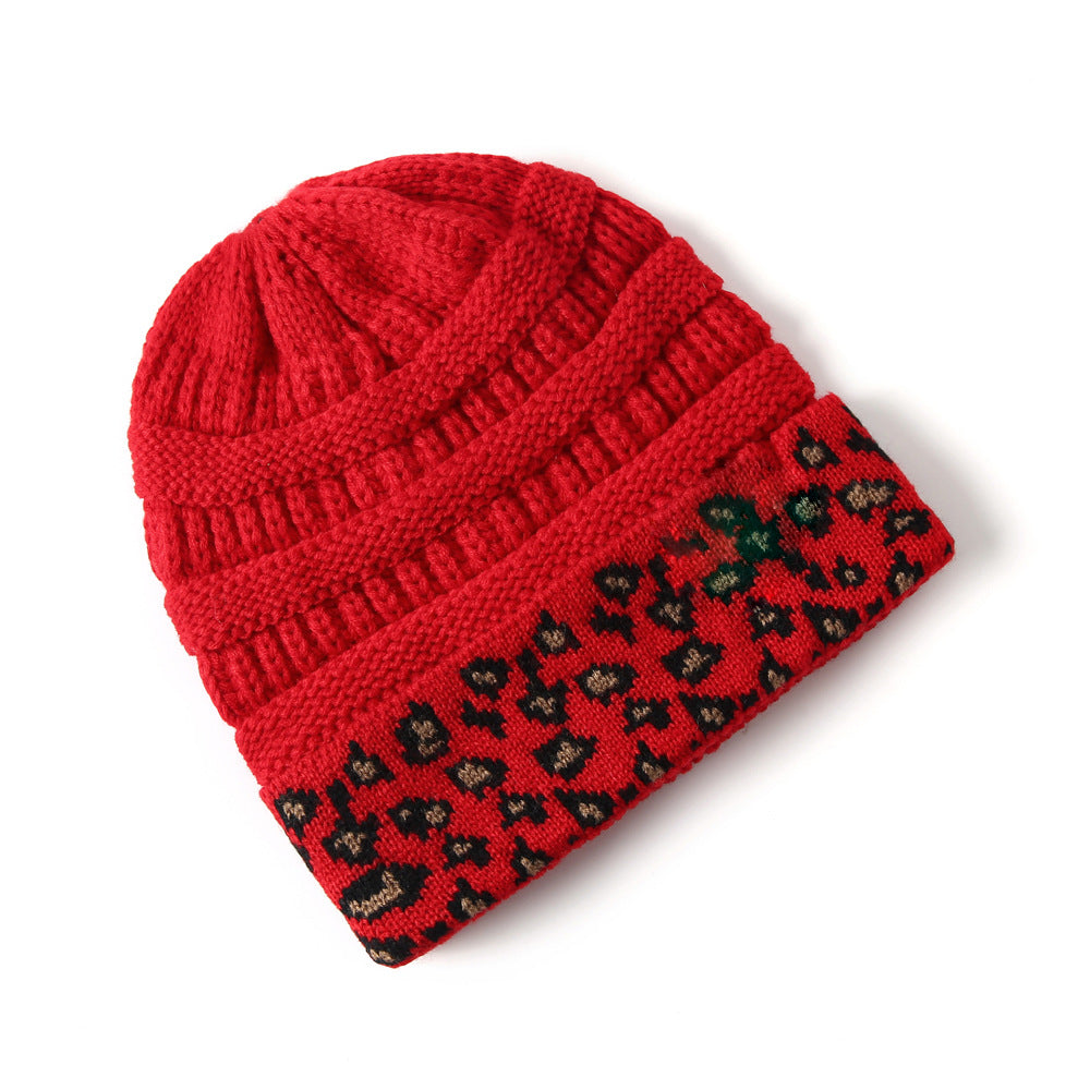 Beanie Women's Warm Leopard Print Knitted Hat Winter