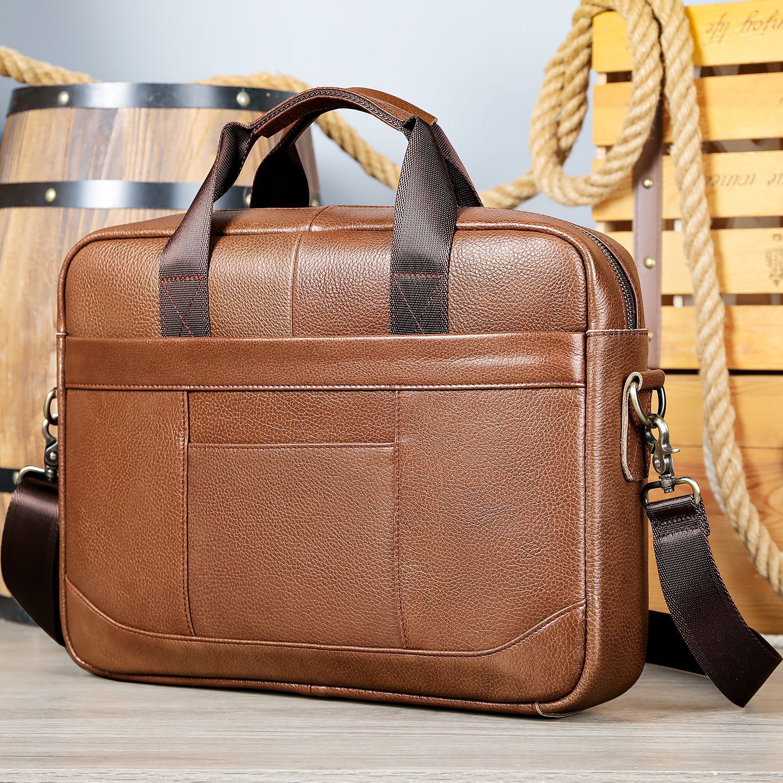 Men's Leather Computer Bag - Casual Shoulder Crossbody for Work & Travel