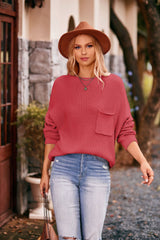 Dolman Sleeve Sweater With Pocket Solid Color Pullover Tops Women