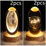 LED Night Light Galaxy Crystal Ball Table Lamp - 3D Planet Moon Lamp for Bedroom Home Decor