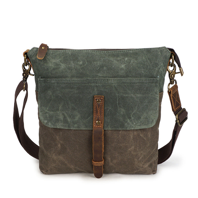 Waterproof Wax Canvas Messenger Bag - Retro Leather Satchel for Boys