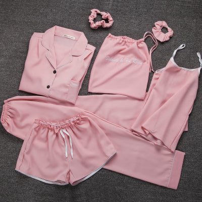 Summer Seven-Piece Suit Suspenders Ice Silk Pajamas