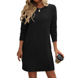 Women's Long Sleeve Striped Pocket Dress - Solid Color Casual Dress