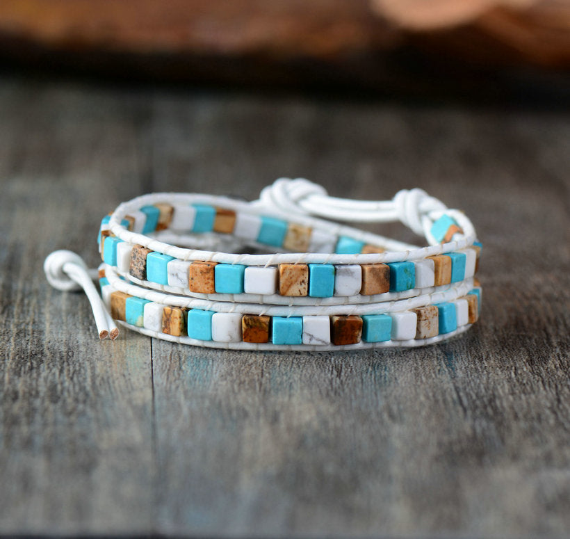 Leather Bracelets High End Mix Natural Stones 2 Strands Wrap Bracelets - Minihomy