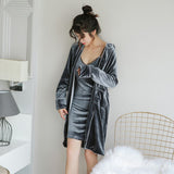 Ladies velvet three-piece pajamas - Minihomy