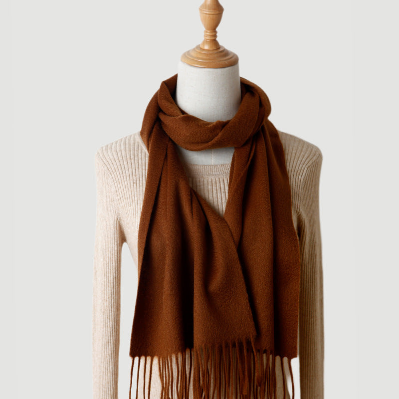 Solid Color Autumn And Winter Tassel Pure Cashmere Scarf For Women