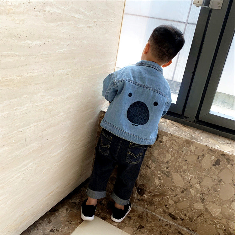 Cartoon bear boy denim jacket