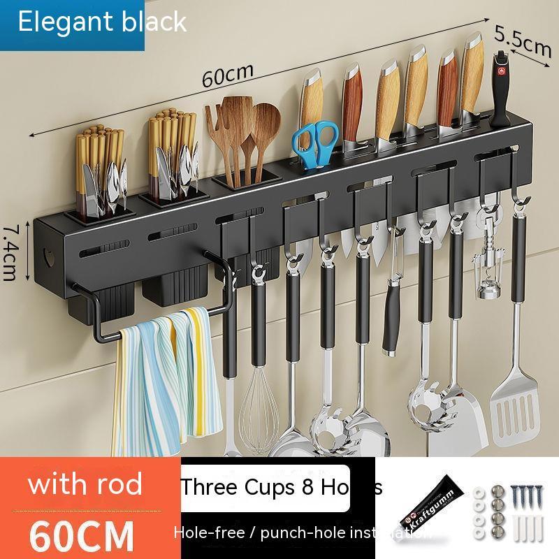 Kitchen Stainless Steel Knife Holder Punch-free Chopstick Canister Storage Hook Rack - Minihomy