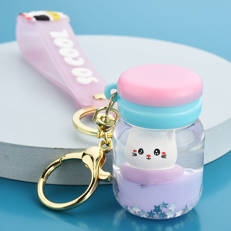 Floating Kitten Macaron Quicksand Keychain