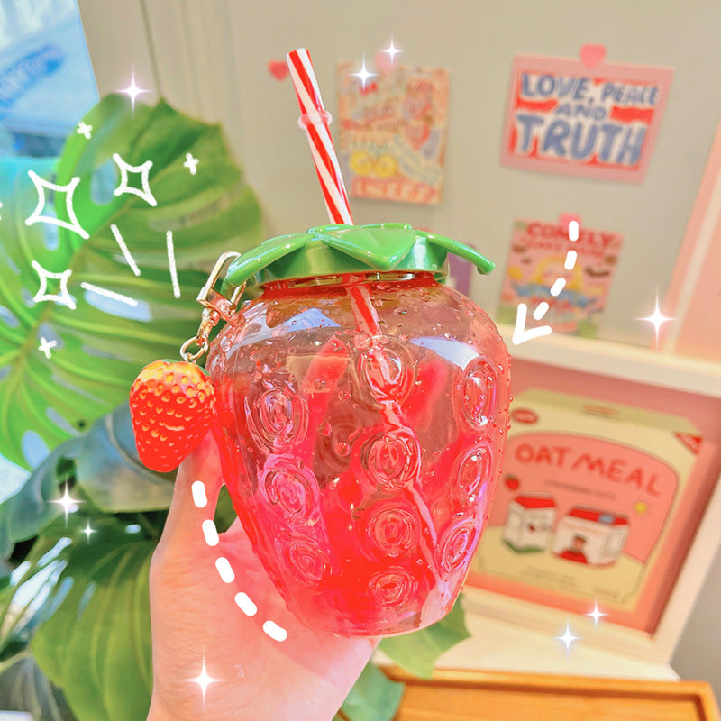 Strawberry Cute Water Bottle PP Milk Coffee Straw Cup Juice Drinkware Kitchen