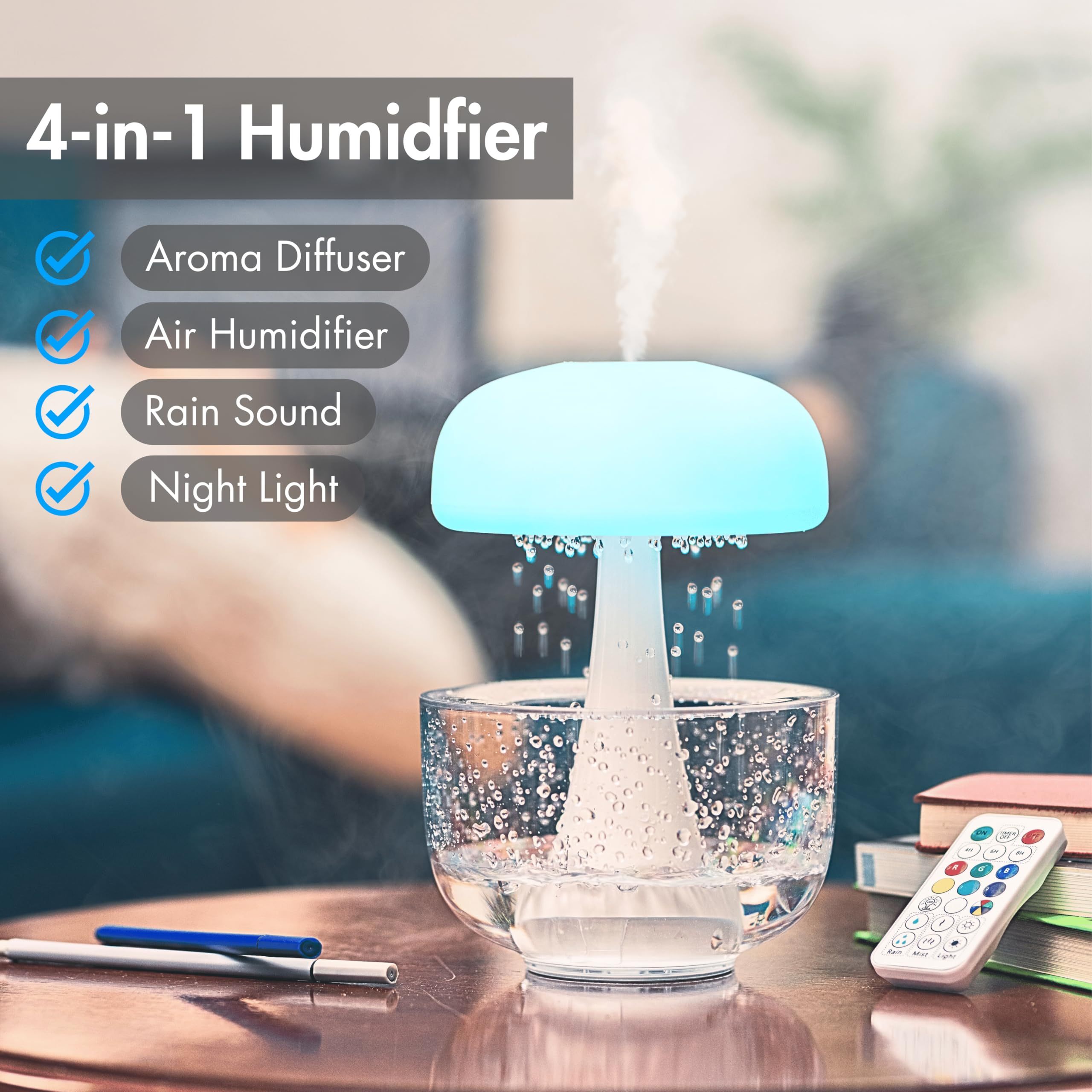 Ultrasonic Humidifier with 7-Color Lights, Aromatherapy Diffuser, Jellyfish Design - Home Decor