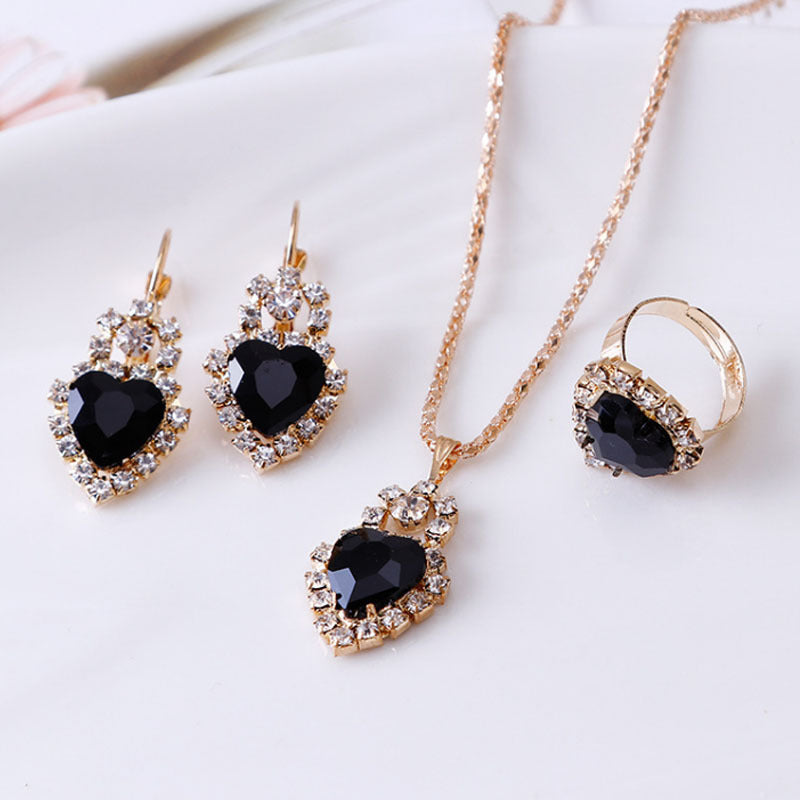 Water Drop Rhinestone Necklace Earrings Ring Set