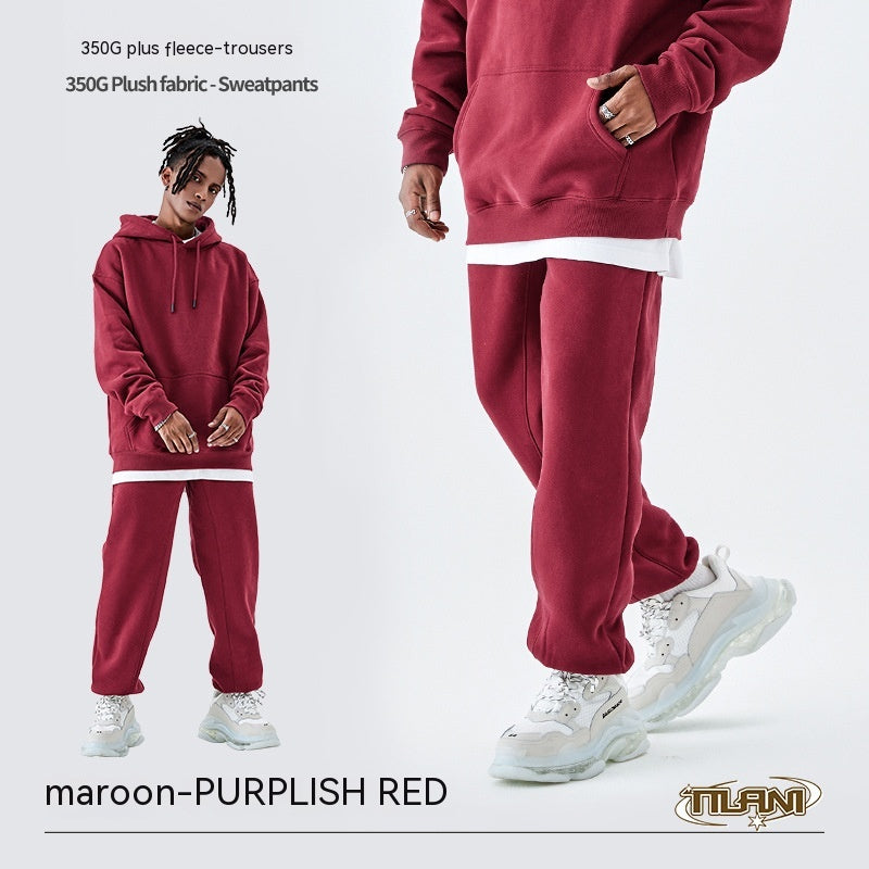 Fleece-lined Thick Loose Solid Color Sweatpants - Minihomy