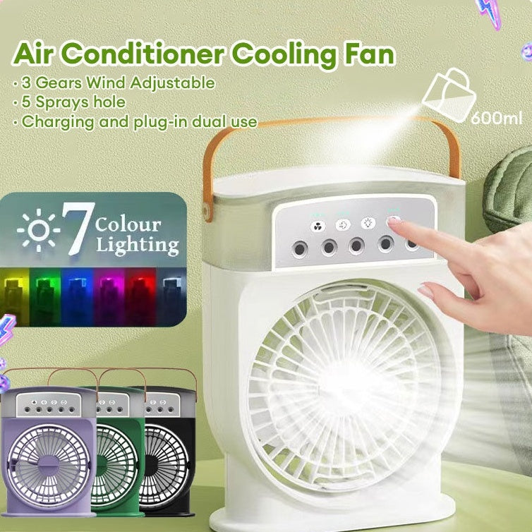 Portable USB Air Conditioner Cooling Fan With 5 Sprays 7 Color Light 600ML Water Tank Spray Mist Air Cooler Humidifiers - Minihomy