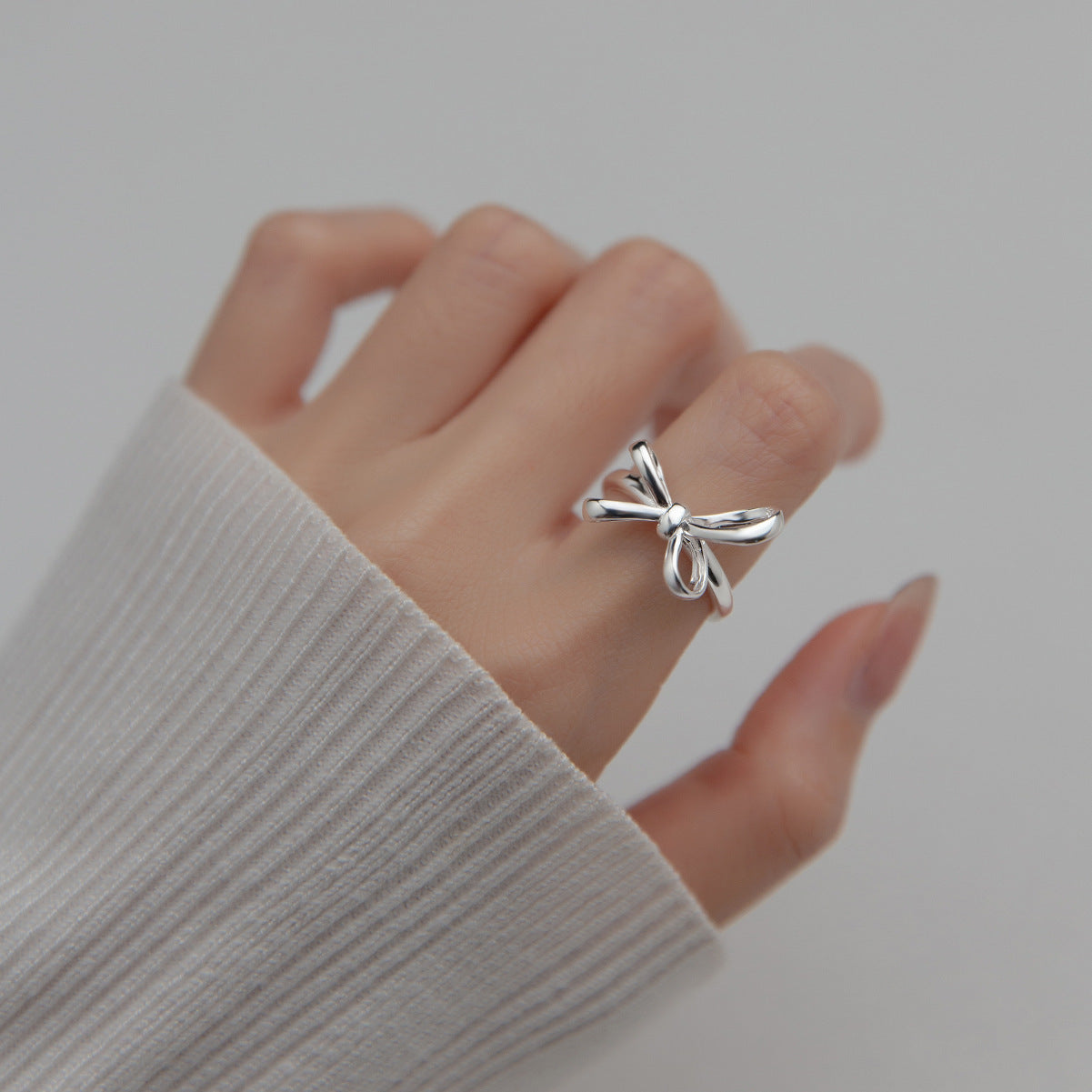 S925 Silver Bow Ring Simple Line Women's Jewelry