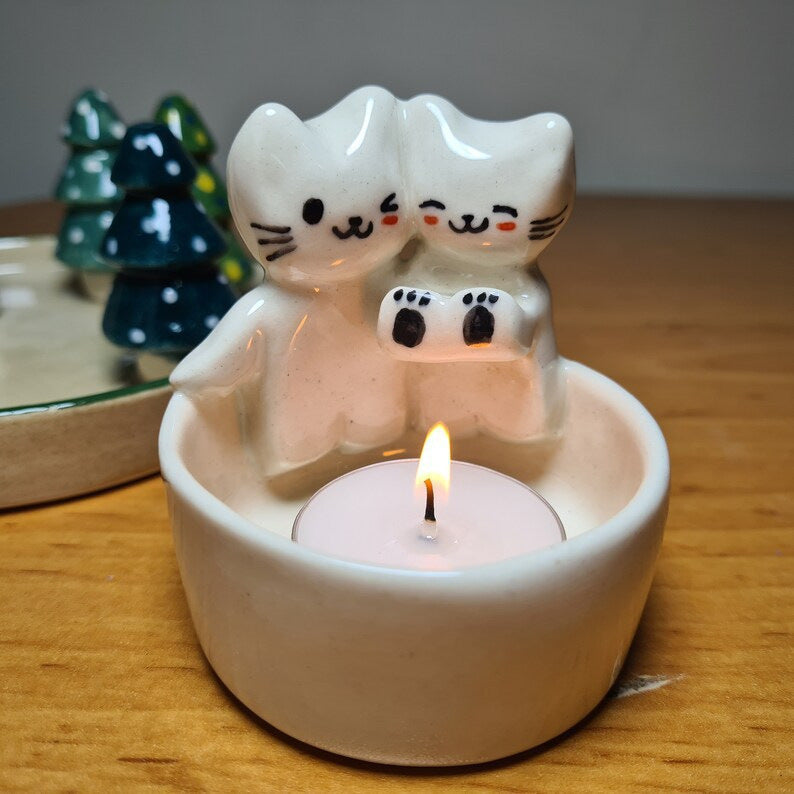 Cute Resin Kitten Candlestick Holders for Home Decor