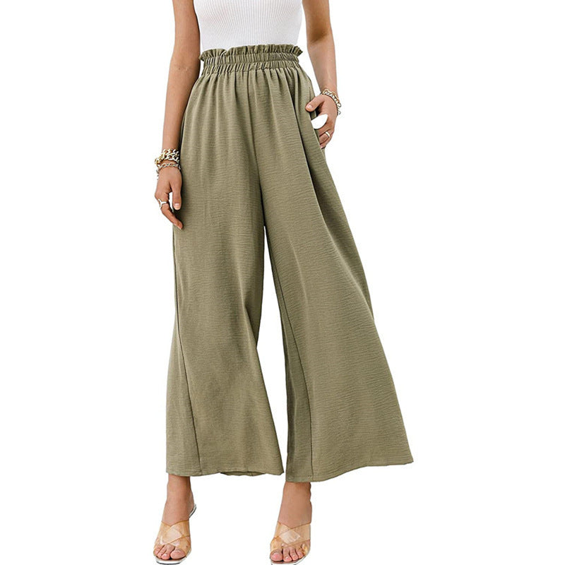 Women Trousers Solid Color Wide Leg High Waist Pants Casual Loose Pants