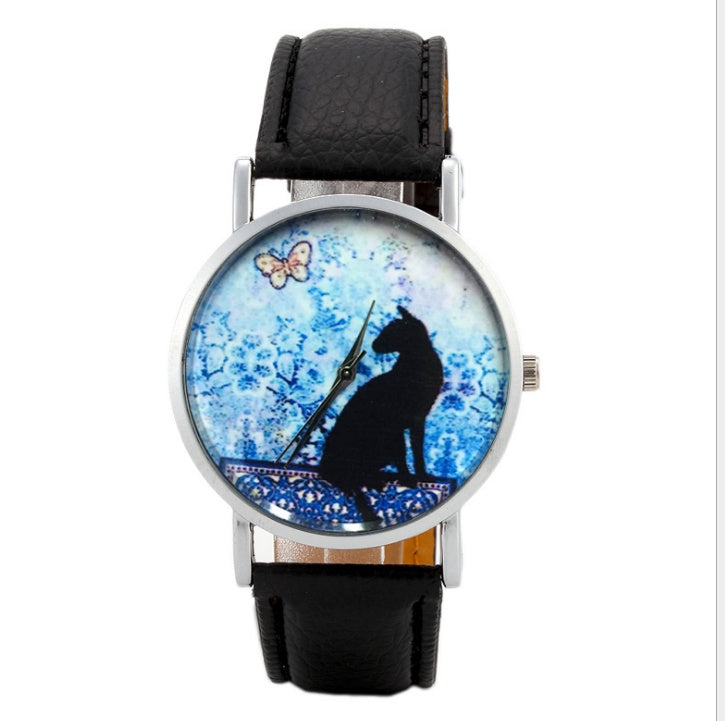 Watch Women Quartz Clock Women Brand Fashion Print Cat Pattern Charm Dress Wristwatch Women