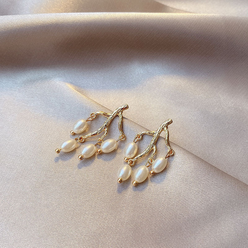 Pearl branch earrings earrings women - Minihomy