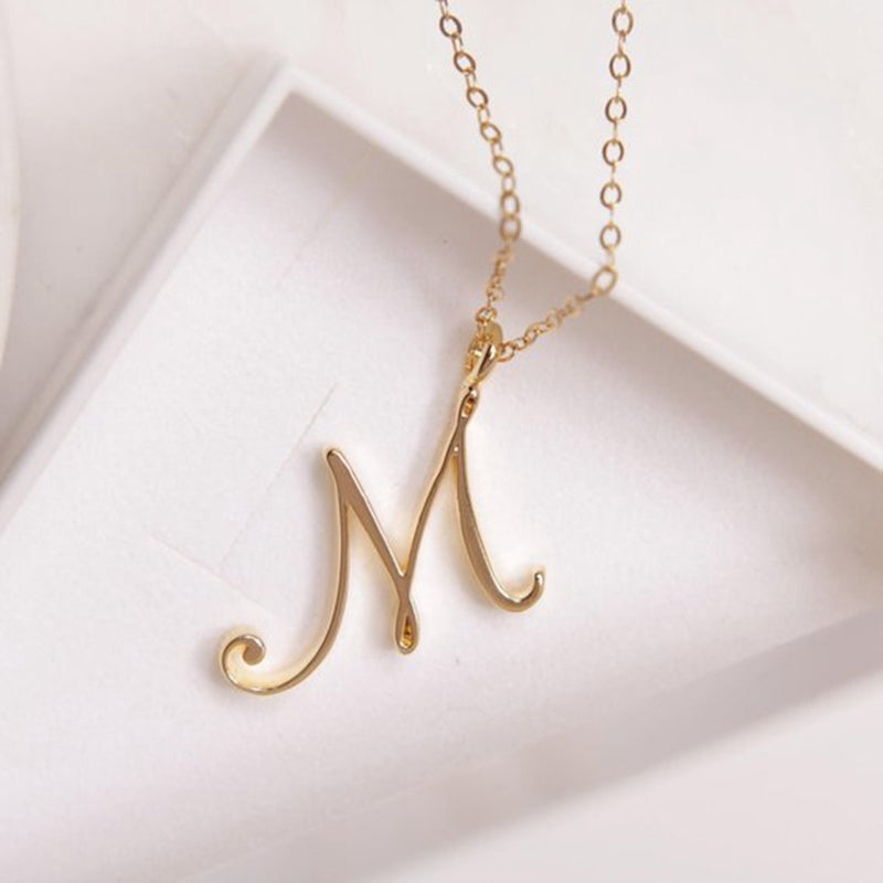 Gold 26 Old English Initial Letter Necklaces For Women - Minihomy