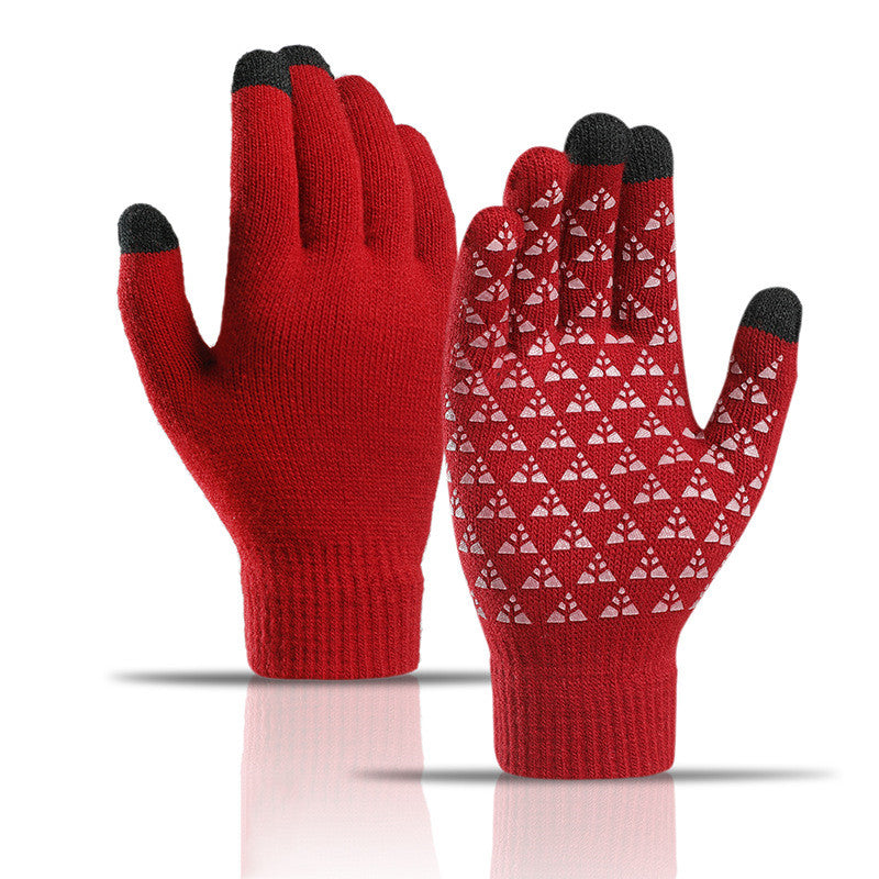 Winter Knitted Gloves Cycling Anti-Cold Anti-Slip Triangular Offset  For Men And Women Warm Gloves