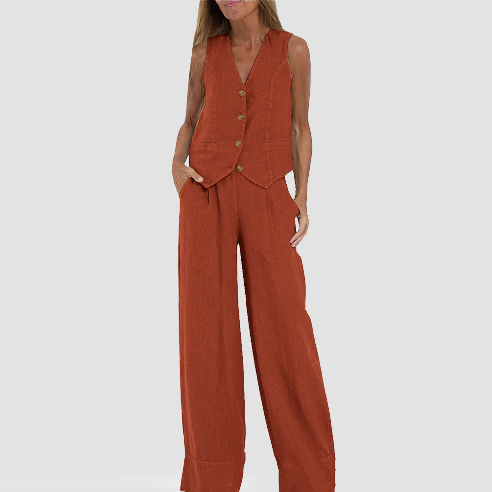 Women's Summer Vest Suit: Sleeveless Top & Loose Pants Outfit