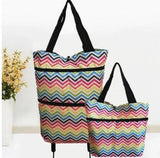 2 in 1 Foldable Shopping Cart with Wheels Premium Oxford Fabric Multifunction Shopping Bag