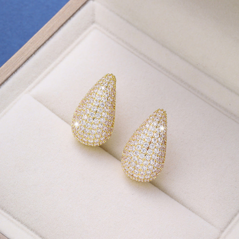 Micro-inlaid Diamond Super Flash Water Drop Ear Studs