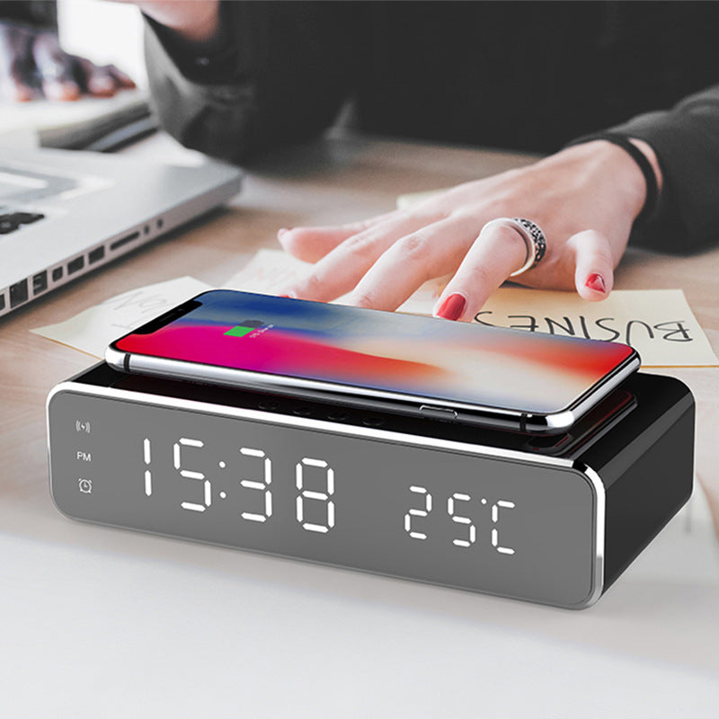 LED Electric Alarm Clock With Wireless Charger Desktop Digital Despertador Thermometer Clock HD Mirror Clock Watch Table Decor - Minihomy