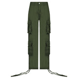 Women's Multi-Pocket Low Rise Cargo Straight Pants