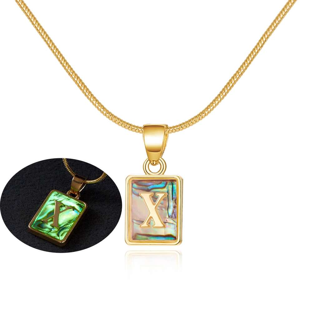 26 Letter Square Necklace Colorful Shell Luminous Pendant Chain Necklace For Women - Minihomy