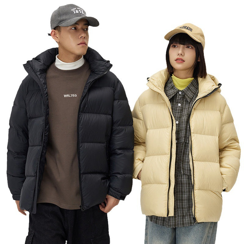 Down Jacket Thickened Couple Winter New Windproof Coat Solid Color Hooded - Minihomy