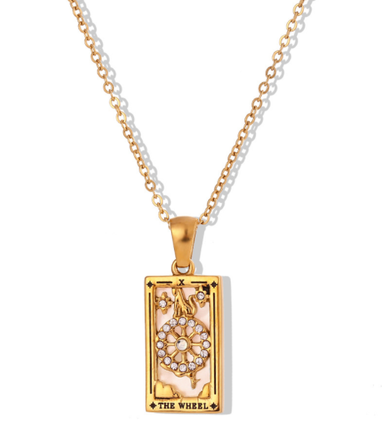 Tarot Necklace With Rhinestones Diamond Set Pendant Stainless Steel Necklace: Unveil Your Inner Magic