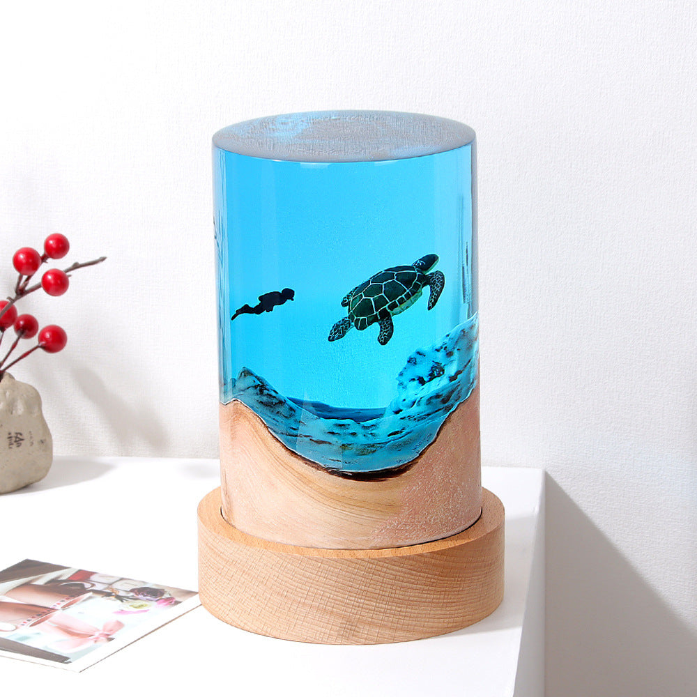 Creative Desktop Ornaments Cylinder Solid Wood Resin Night Light