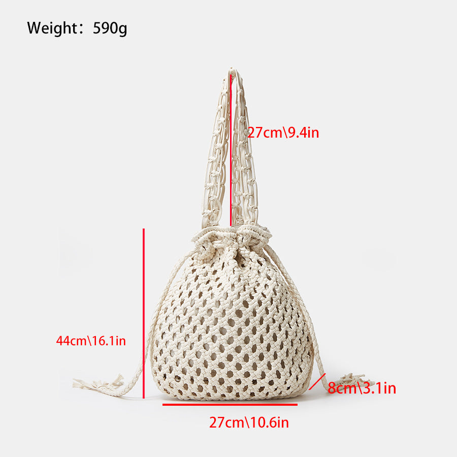 Ins Hand-Woven Cotton Bucket Bag - Minihomy