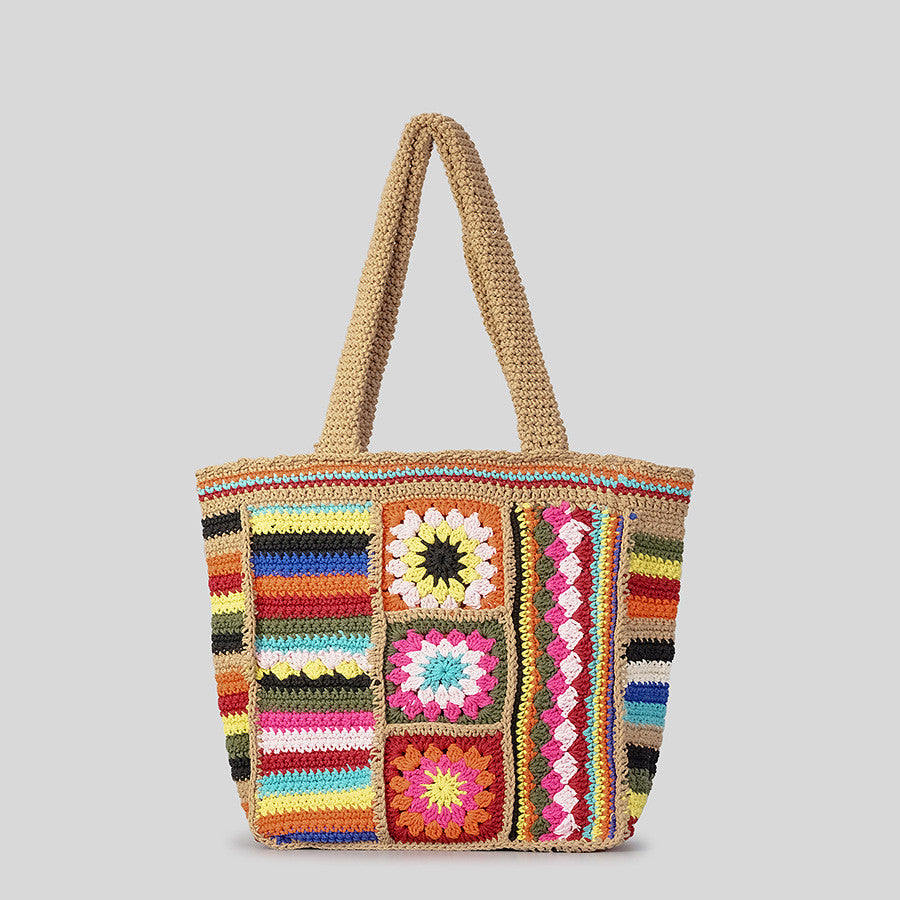 Vintage Floral Wool Woven Bag - Women's Ethnic Style Handmade Crochet